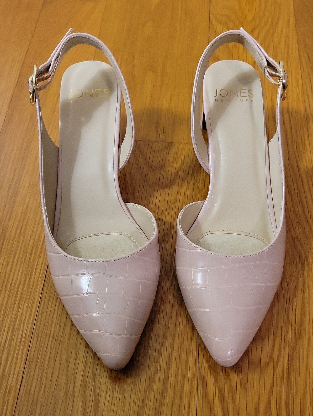 Jones New York Pale Pink Croc-Embossed Pointed Slingback Heels Size 9